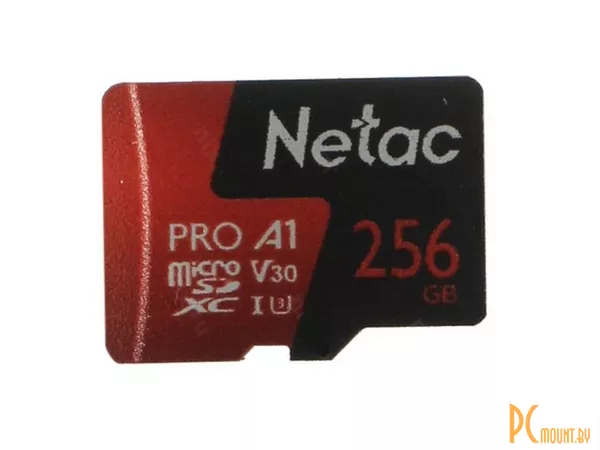 Карта памяти MicroSDXC, 256GB, Сlass 10, UHS-I, U3, Netac NT02P500PRO-256G-S