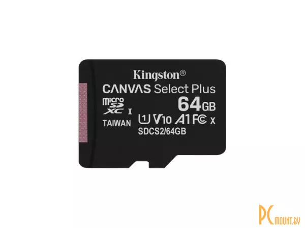 Карта памяти MicroSDXC, 64GB, Сlass 10, UHS-I, U1, Kingston SDCS2/64GB